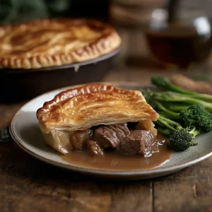 A family-sized 800g Steak & Ale Pie with golden pastry, filled with British beef slow-cooked in ale, sold by Wiltshire Country Fayre.