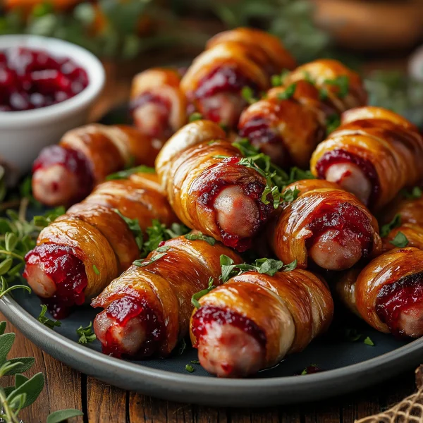 Festive pigs in blankets, perfect for UK Christmas dinners and celebrations