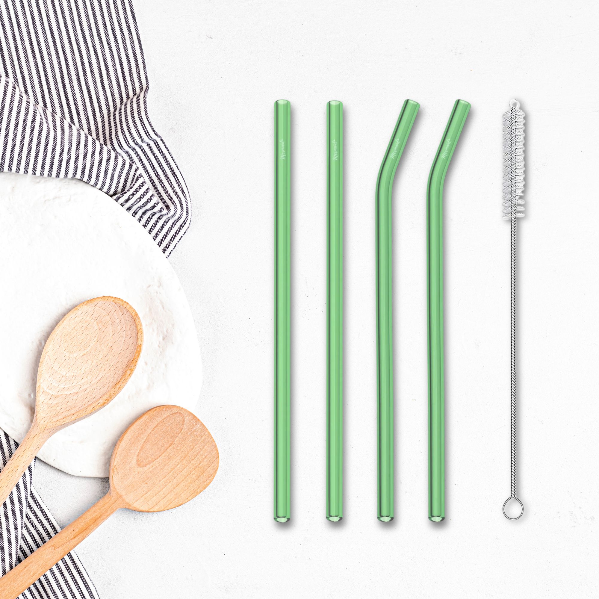 Set of 4 Glass Straws (Green)