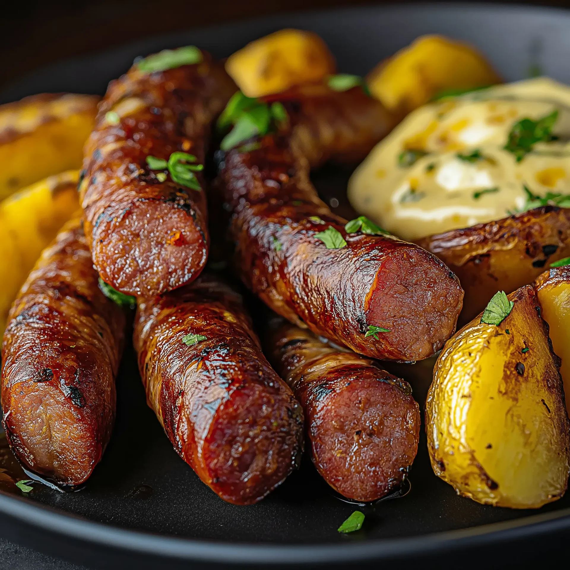 Smoky chorizo sausages with roasted potatoes