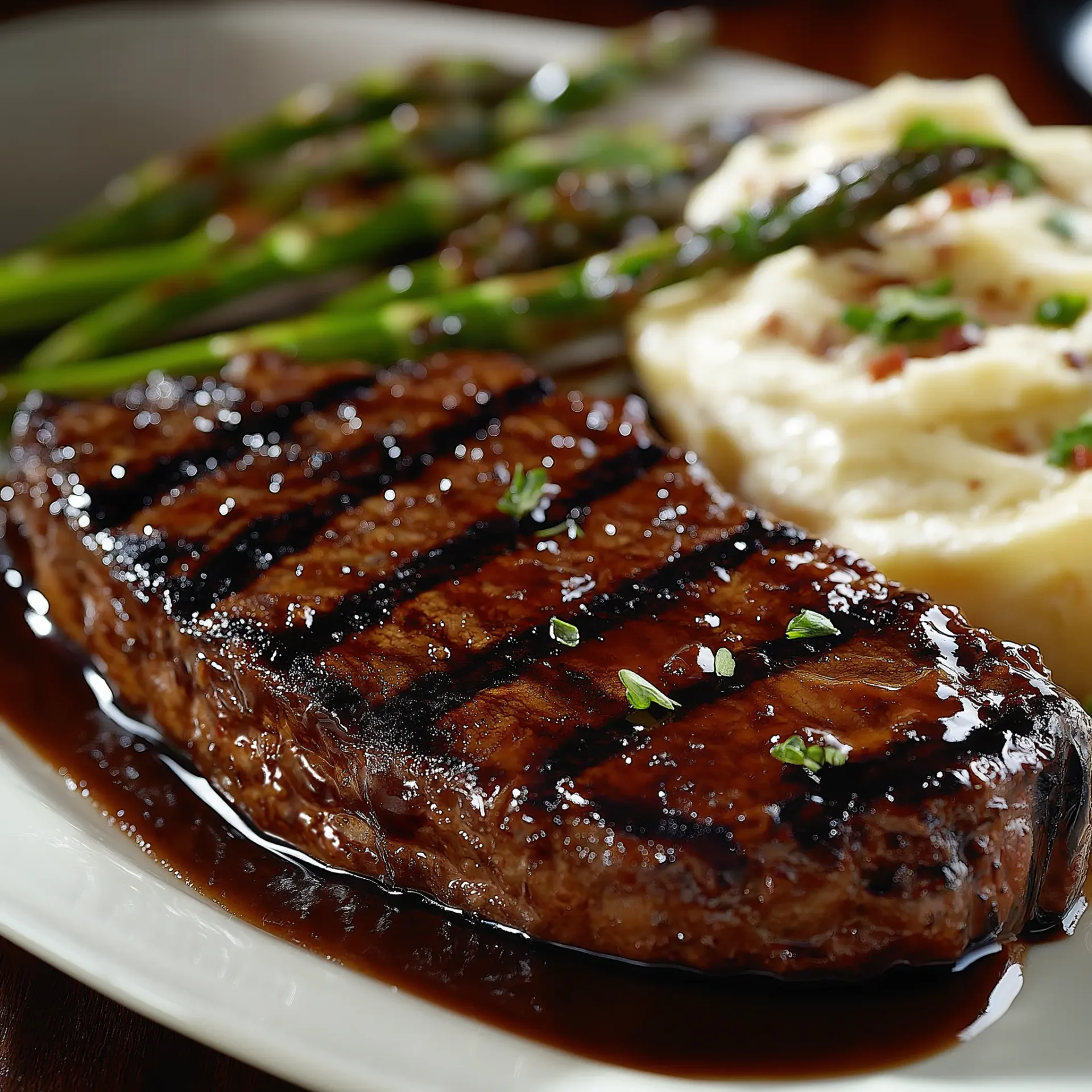 beef sirloin steak glazed with a sticky barbecue sauce