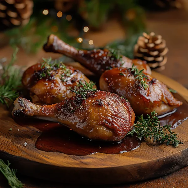 Roasted free-range duck legs with crispy golden skin