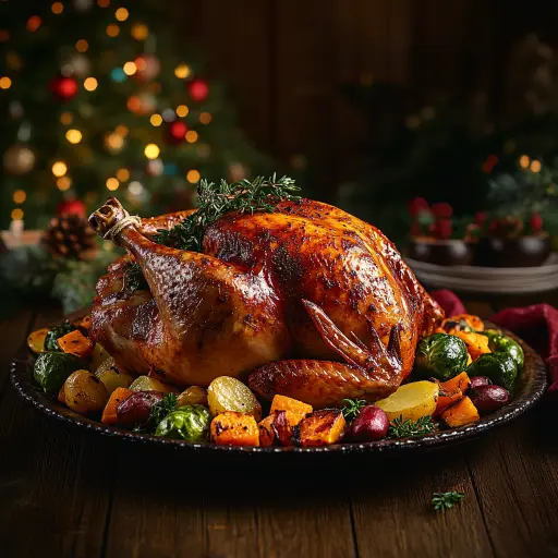 A fully roasted whole Bronze Turkey with golden-brown